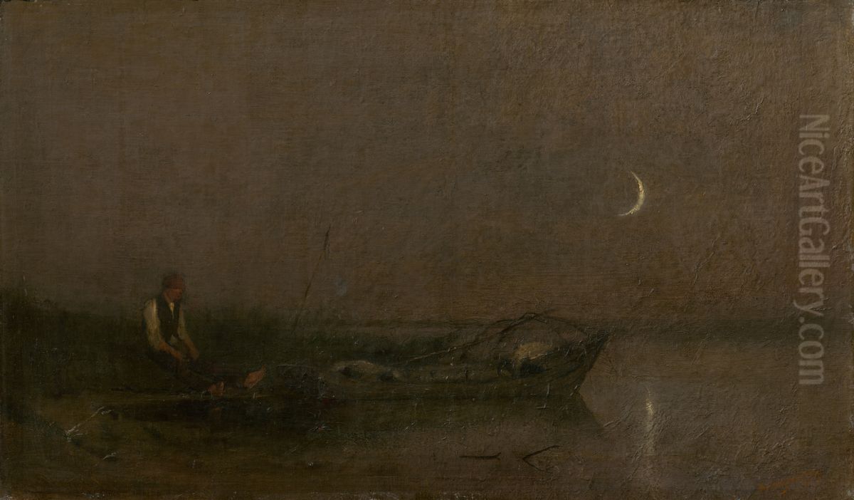 Fishing by Moonlight Oil Painting by Laszlo Mednyanszky