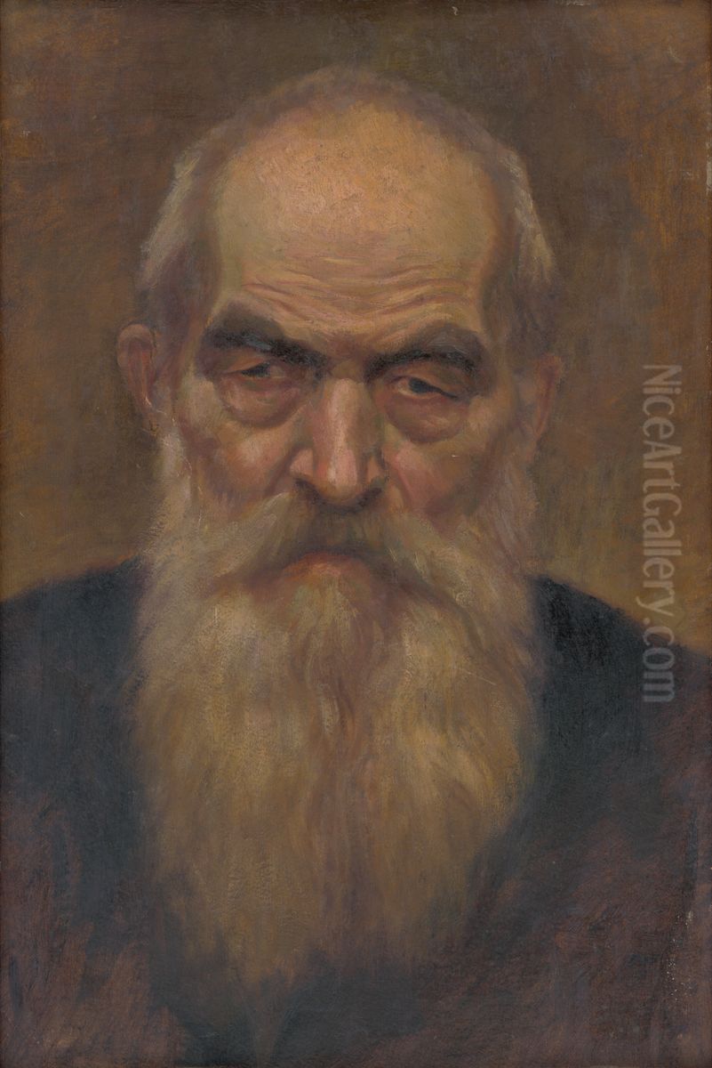 Head Study of an Old Man with a Beard Oil Painting by Ladislav Treskon
