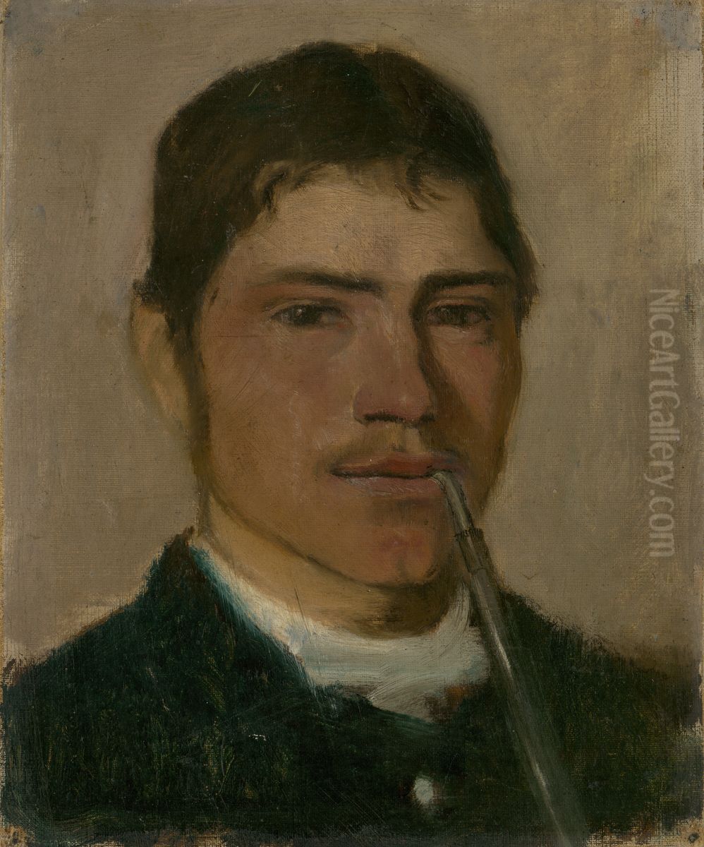 Head Study of a Groom with a Pipe Oil Painting by Laszlo Mednyanszky