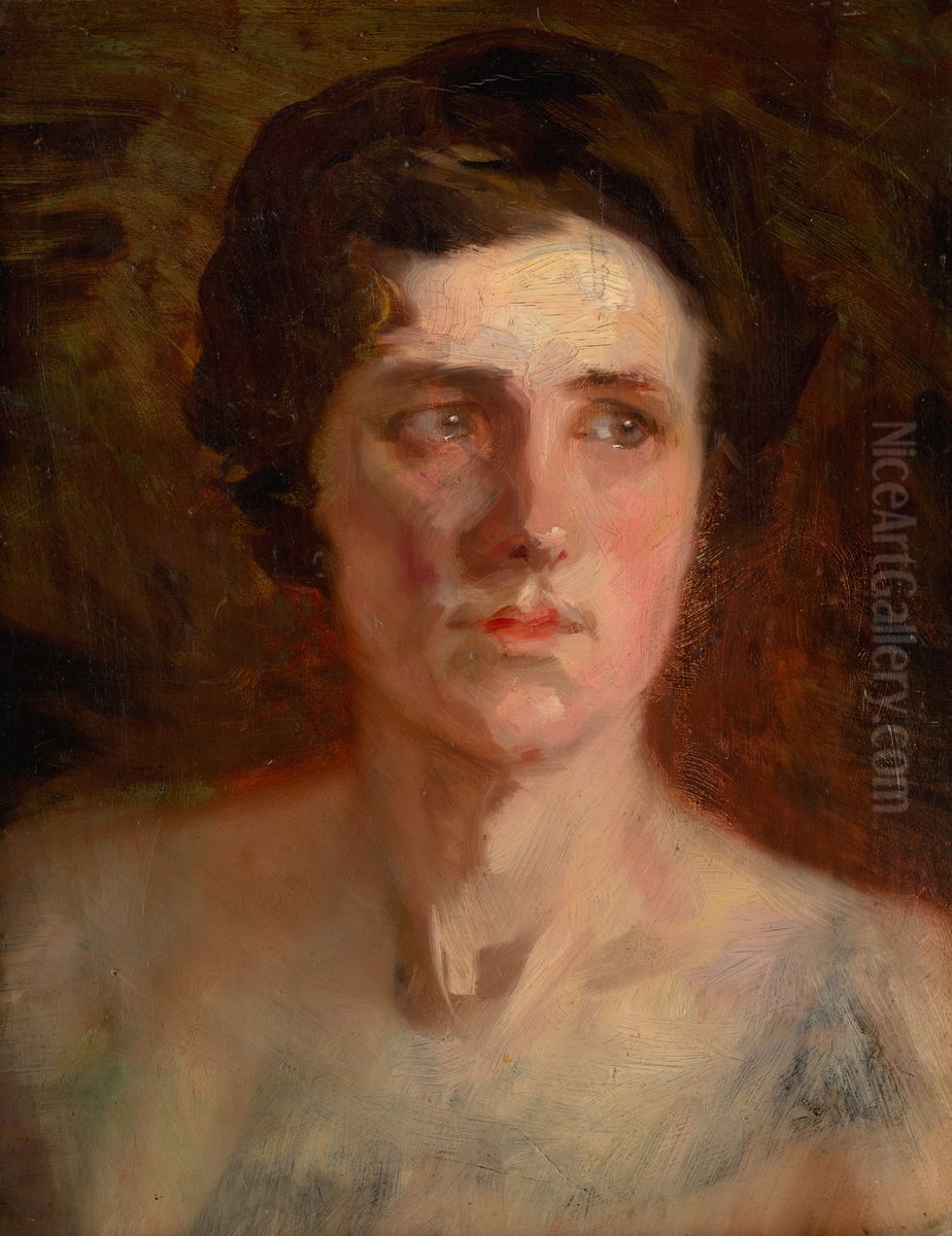 Head Study of a Woman Oil Painting by Ludovit Pitthordt