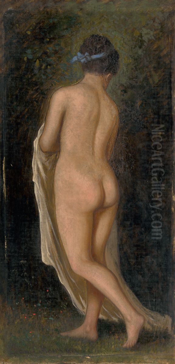 Study of a Standing Female Nude Oil Painting by Eduard Majsch