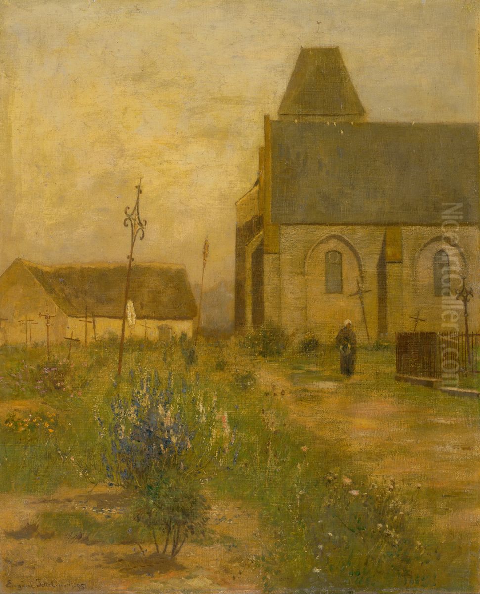 Krajina s kostolom a cintorinom Oil Painting by Eugen Jettel