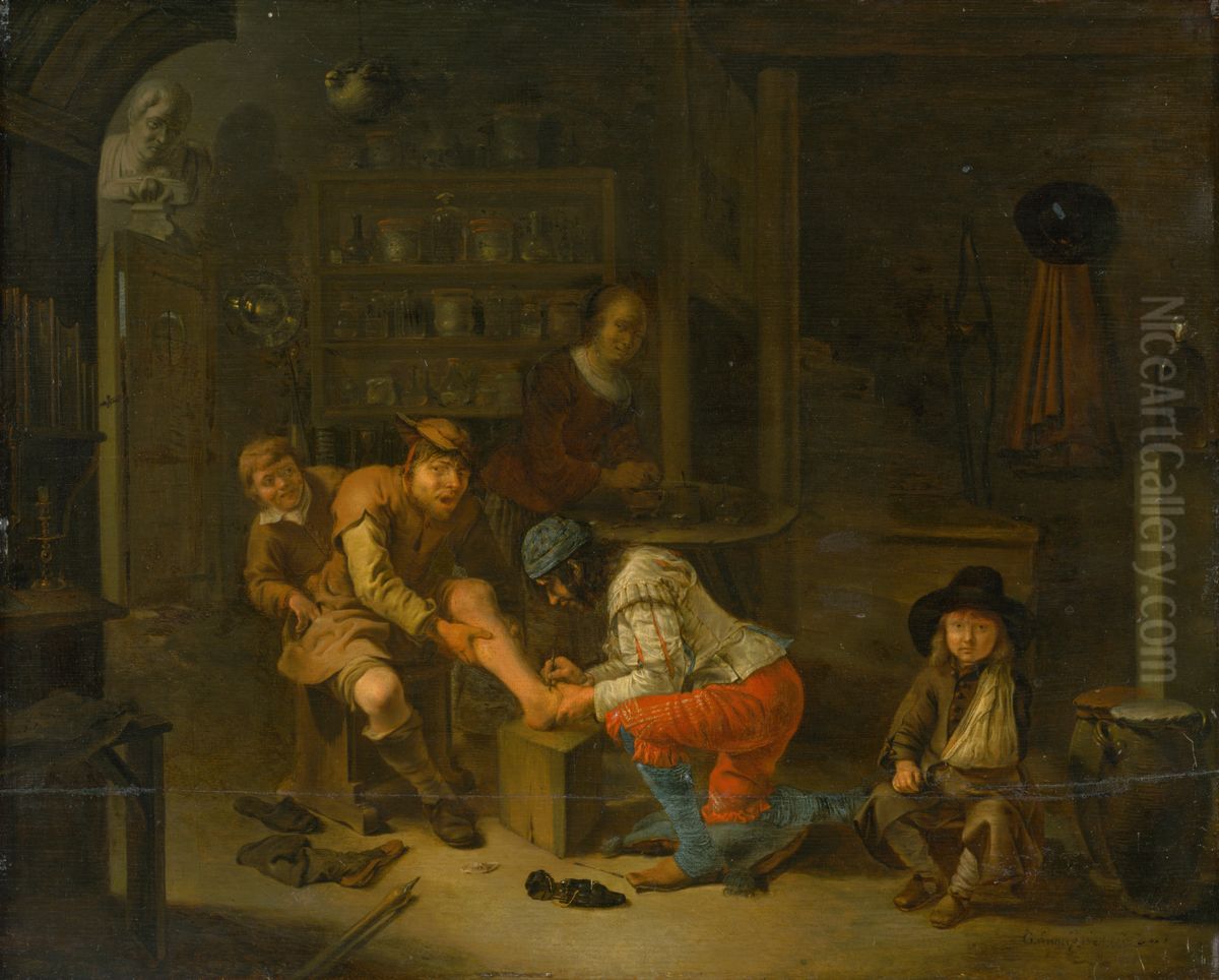 At the Apothecary's Oil Painting by Gerrit Lundens