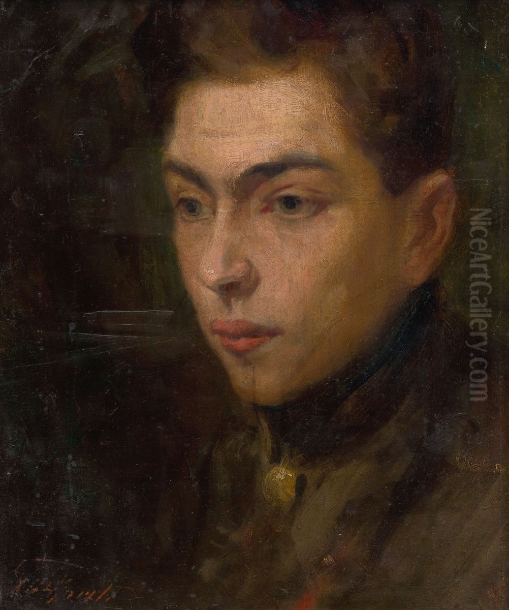 Head Study of a Young Man Oil Painting by Ludovit Pitthordt