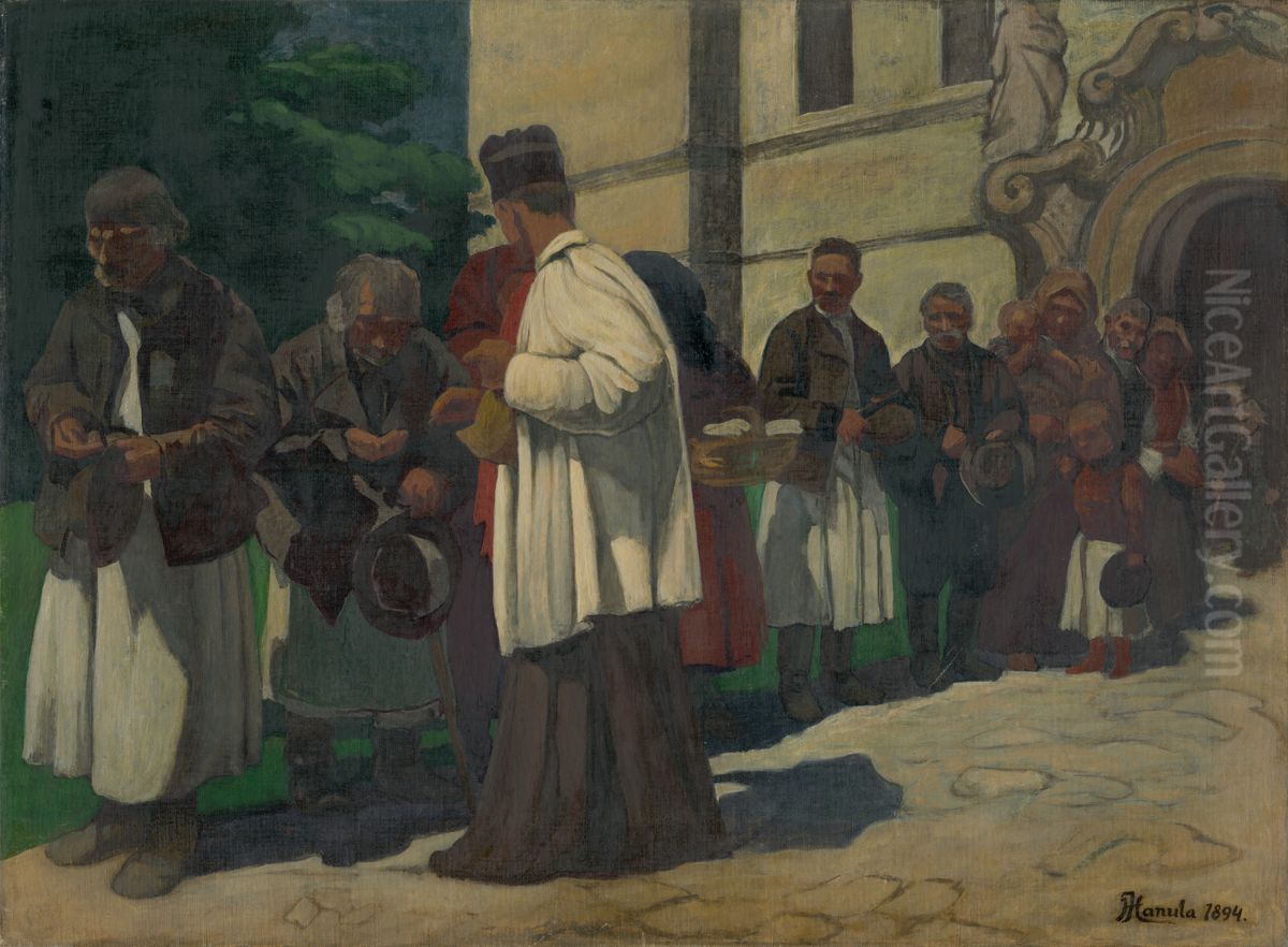 Alms (Study for the Picture Poor) Oil Painting by Jozef Hanula