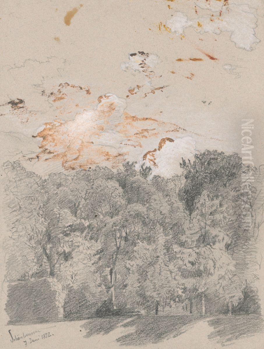 Trees - Motif from Schonbrunn Park Oil Painting by Jan Nowopacky