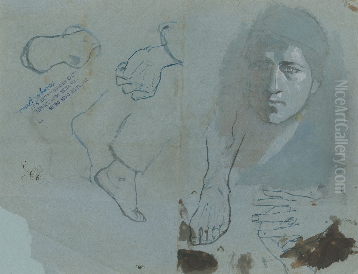 Study of Heads, Hands and Feet Oil Painting by Laszlo Mednyanszky