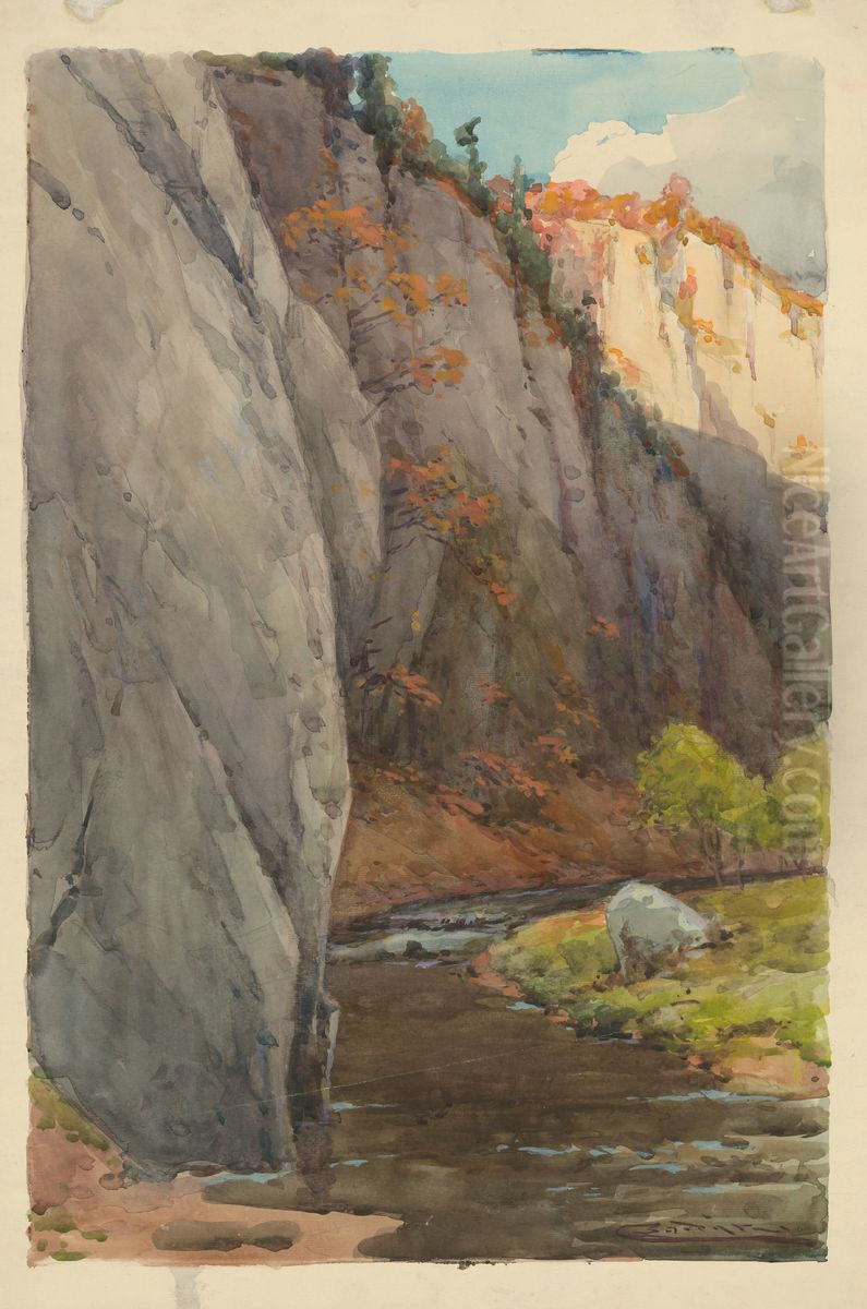 Rocks above the Brook Oil Painting by Lajos Csordak
