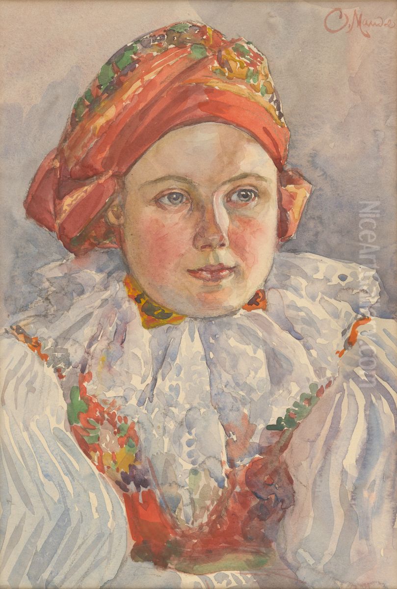 Head of a Moravian Girl Oil Painting by Cyril Mandel