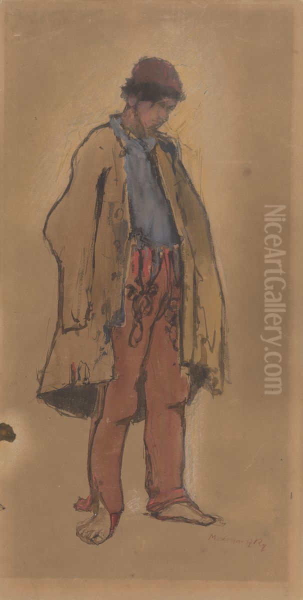 Study of a Standing Gypsy Oil Painting by Laszlo Mednyanszky