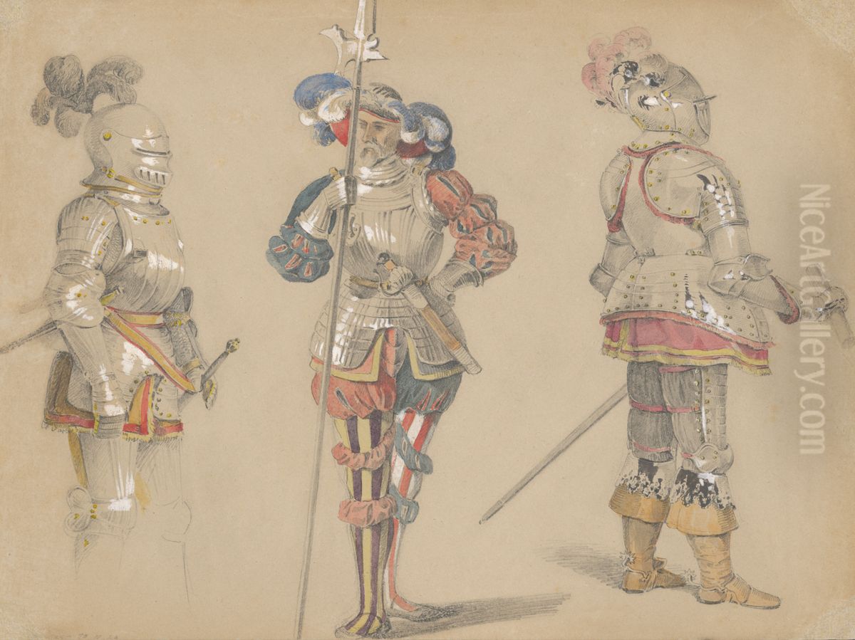 Studie muzov v brneni Oil Painting by Karoly Lajos Libay