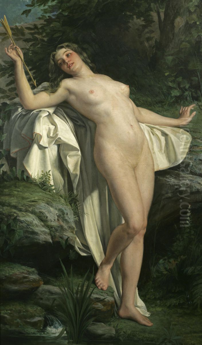 Diana At Her Bath Oil Painting by Alexandre Jacques Chantron