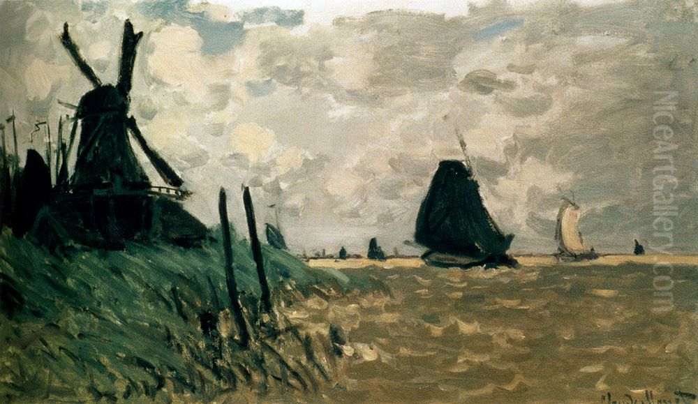 A windmill near Zaandam Oil Painting by Claude Oscar Monet