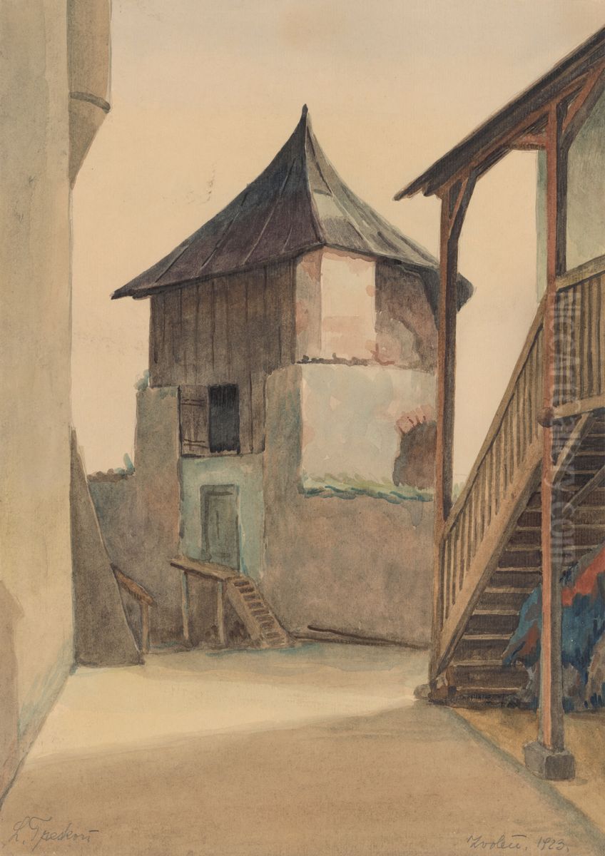 Zvolen Castle Bastion Oil Painting by Ladislav Treskon