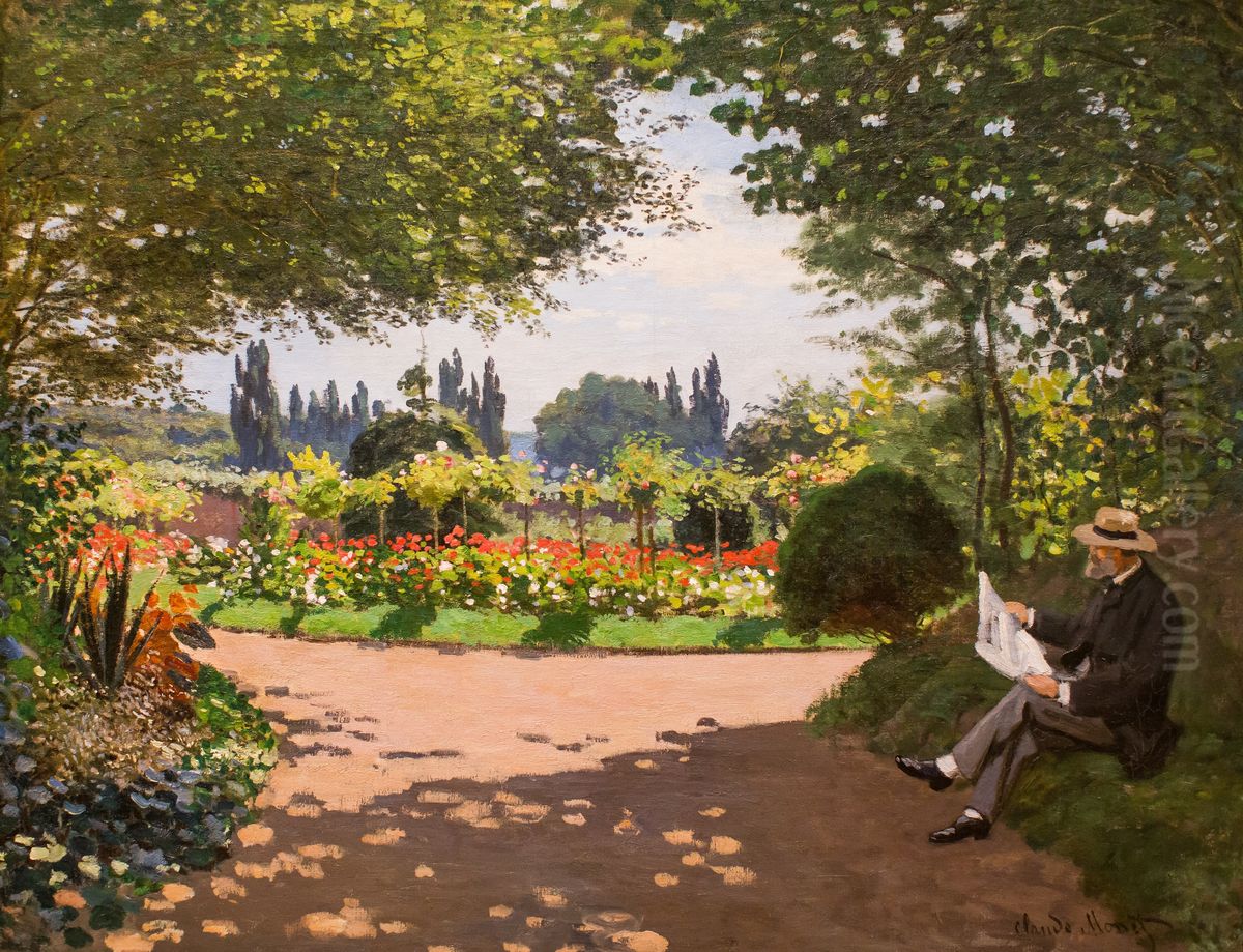 Adolphe Monet in the Garden of Le Coteau at Sainte-Adresse Oil Painting by Claude Oscar Monet