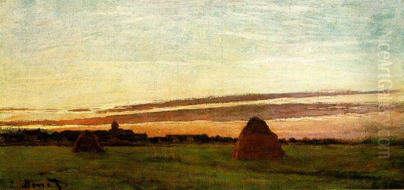 Haystacks at Chailly at Sunrise Oil Painting by Claude Oscar Monet