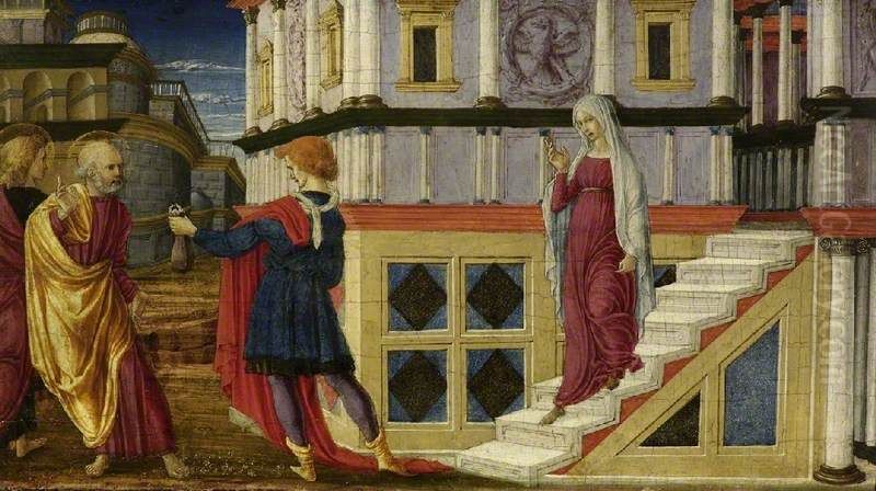 Simon Magus Offering St Peter Money for the Power of Conferring the Holy Spirit Oil Painting by Liberale Da Verona