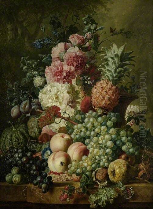 Fruit and Flowers Oil Painting by Paul Theodor van Brussel