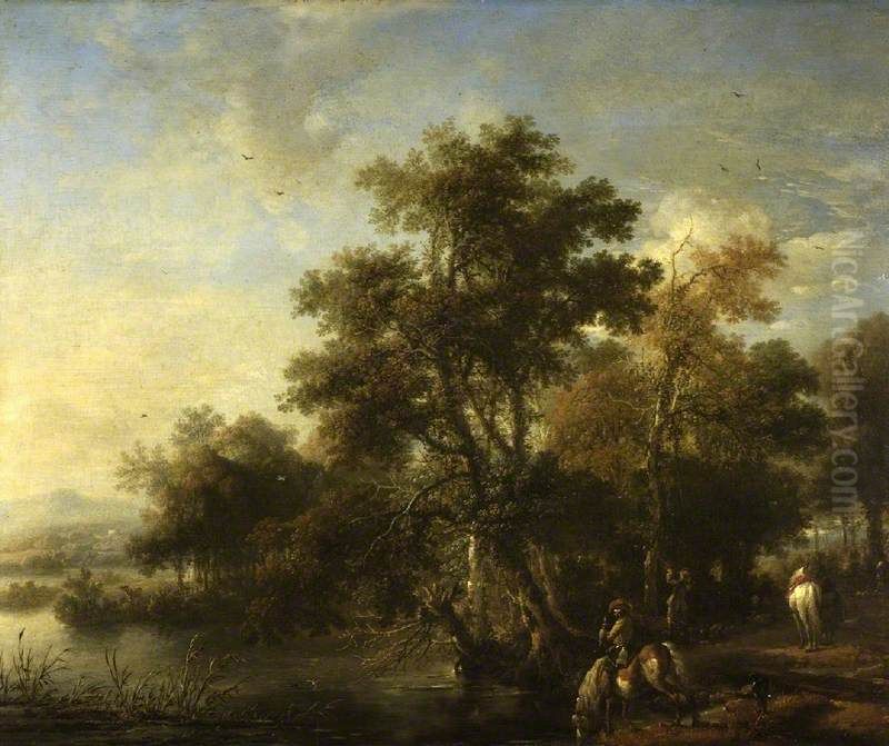 Landscape with a Sporting Party Oil Painting by Philips Wouwerman