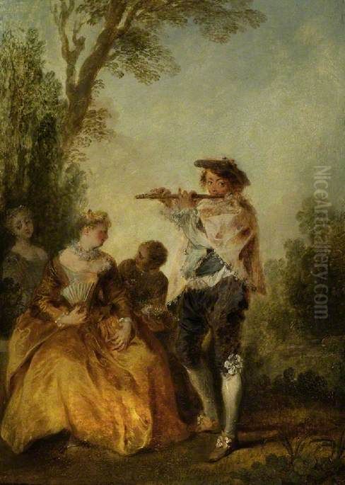 'With a tender little song...' Oil Painting by Nicolas Lancret