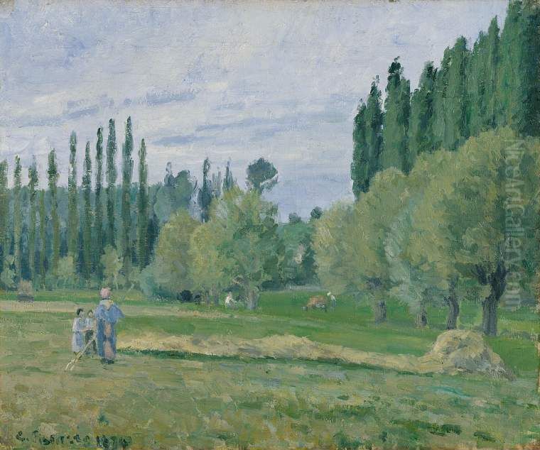 Haymaking Oil Painting by Camille Pissarro