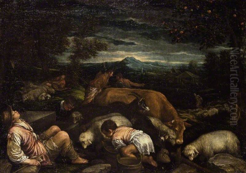 Landscape with Shepherds Oil Painting by Francesco Bassano the Younger