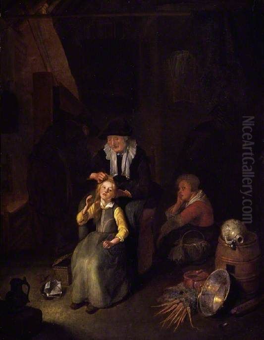 Cottage Interior Oil Painting by Quirijn van Brekelenkam