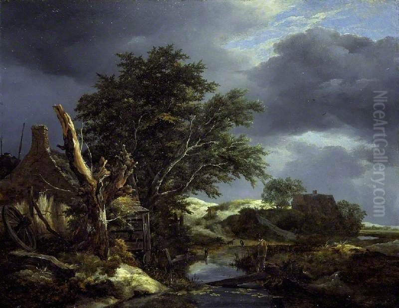 Landscape with a Blasted Tree near a House Oil Painting by Jacob Van Ruisdael