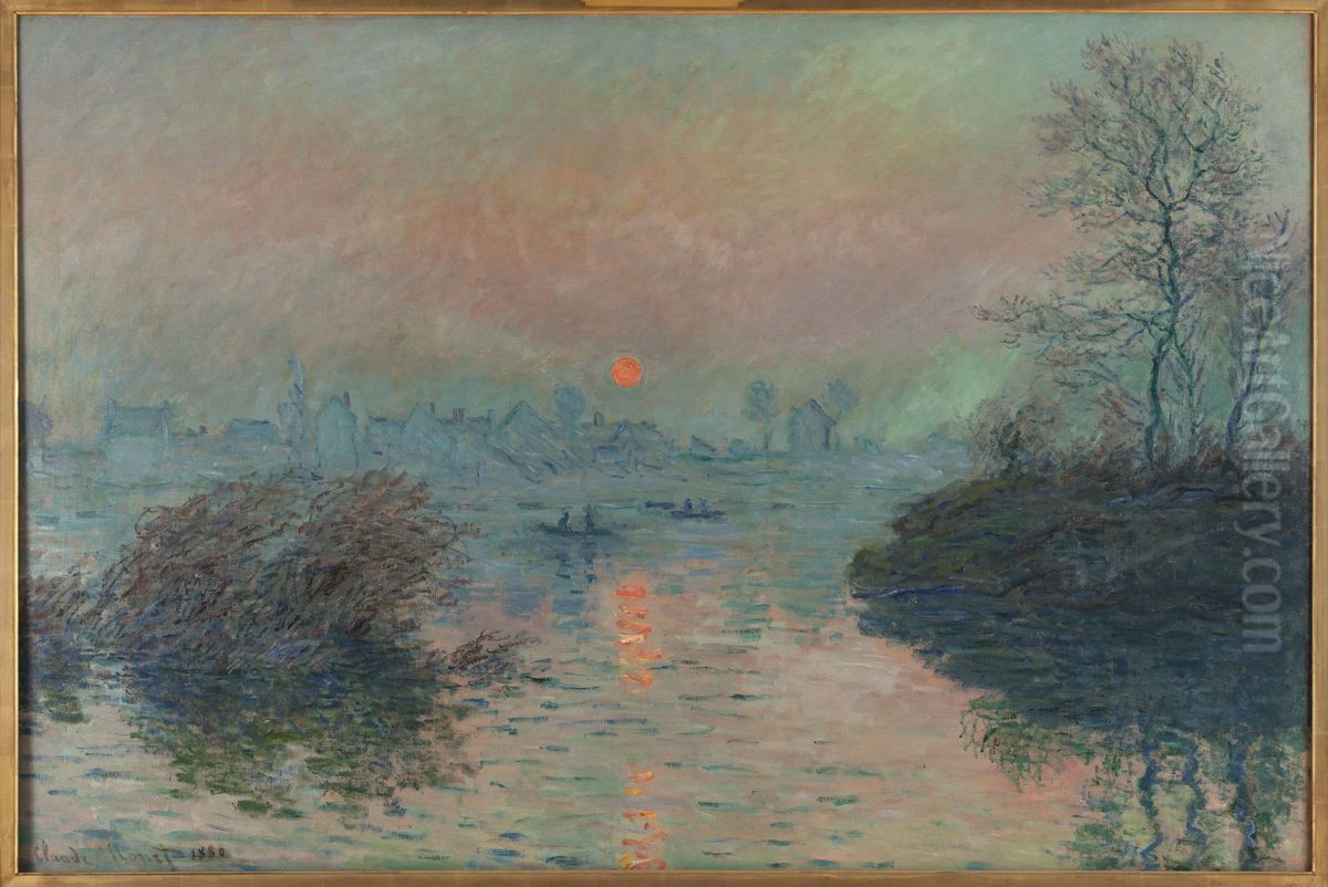 Soleil couchant sur la Seine a Lavacourt, effet d'hiver Oil Painting by Claude Oscar Monet