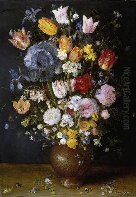A Stoneware Vase of Flowers Oil Painting by Jan Brughel