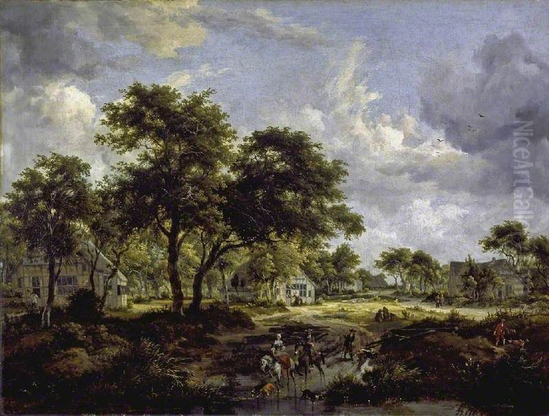 Wooded Landscape Oil Painting by Meindert Hobbema