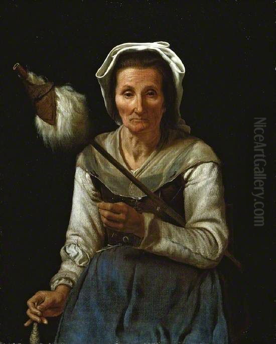 An Old Woman Spinning Oil Painting by Michiel Sweerts