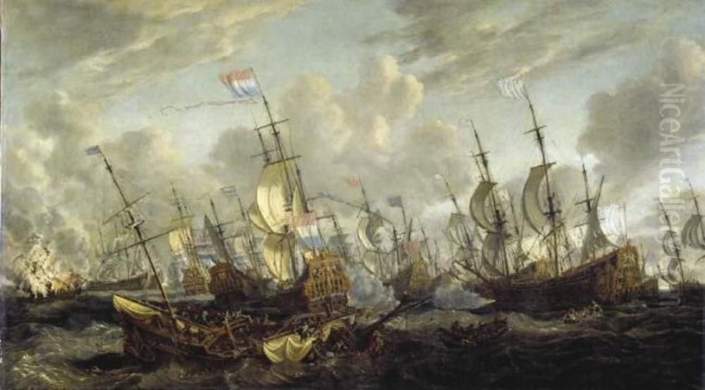 The Four Days' Battle, 1-4 June 1666 Oil Painting by Abraham Storck