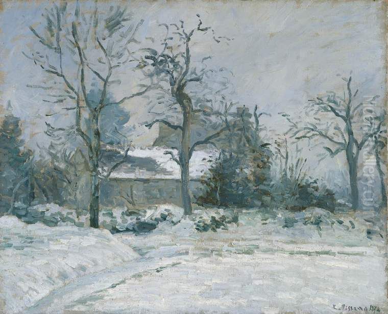 La Maison de la Piette, Montfoucault, effet de neige Oil Painting by Camille Pissarro