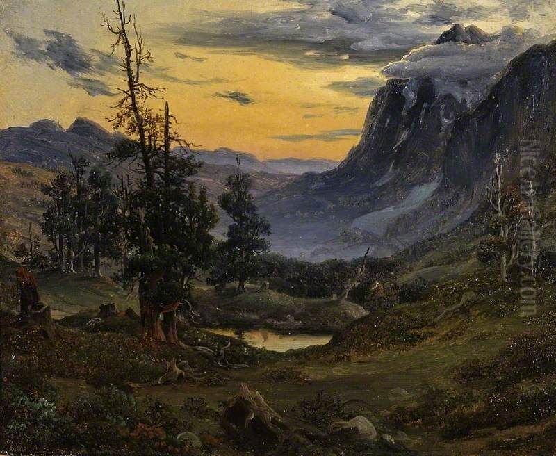 Soloppgang over Wengernalp Oil Painting by Thomas Fearnley