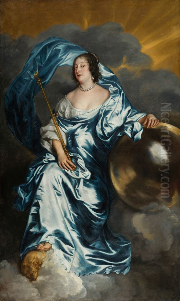 Portrait of Rachel Ruvigny, Countess of Southampton (?-?) as Fortuna Oil Painting by Sir Anthony Van Dyck