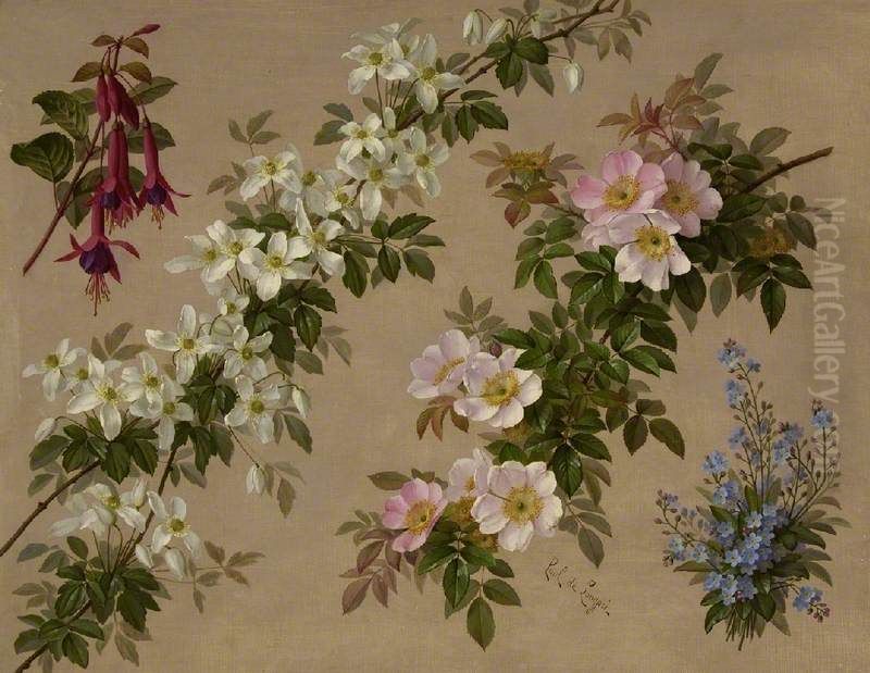 Wild Roses and Various Other Flowers and Shrubs Oil Painting by Paul De Longpre