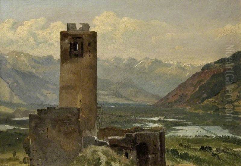 Chateau de la Batiaz, Sion, Martigny Oil Painting by Alexandre Desgoffe