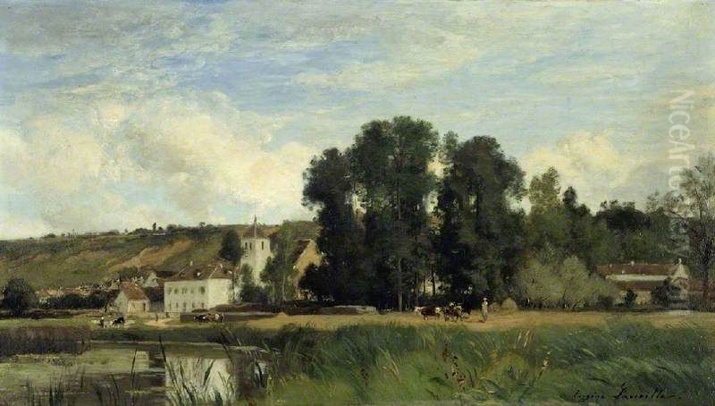 On the Banks of the Seine at Levy, 1884 Oil Painting by Eugene Lavieille