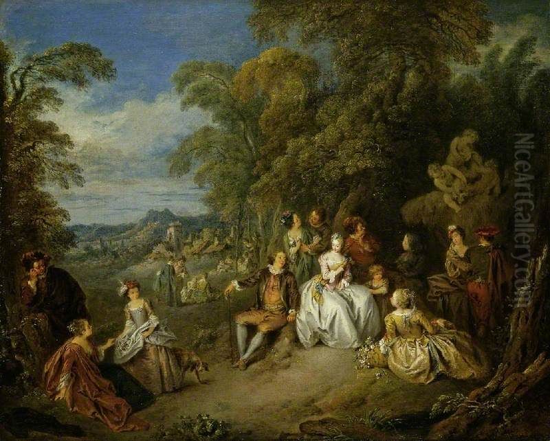 Elegant Company in a Park Oil Painting by Jean-Baptiste Pater