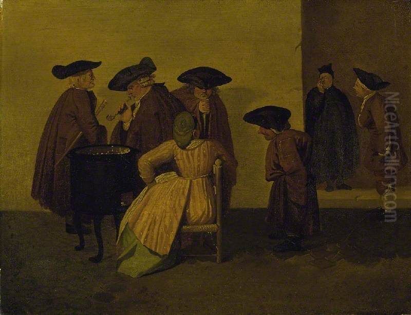 Interior of an Italian Coffee House Oil Painting by Thomas Patch