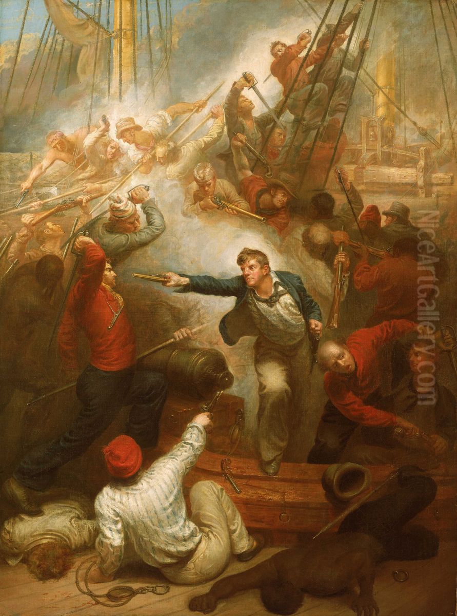 Captain William Rogers capturing the 'Jeune Richard', 1 October 1807 Oil Painting by Samuel Drummond