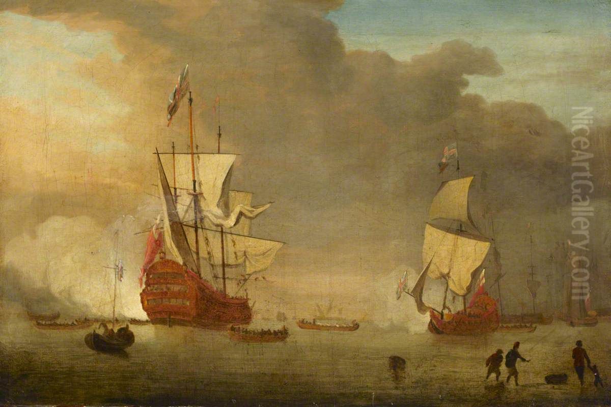 HMS Royal Sovereign and other vessels Oil Painting by Willem van de Velde the Younger
