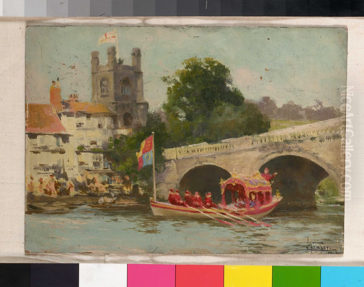 George V on the Royal Barge at Henley, 1912 Oil Painting by John Fraser