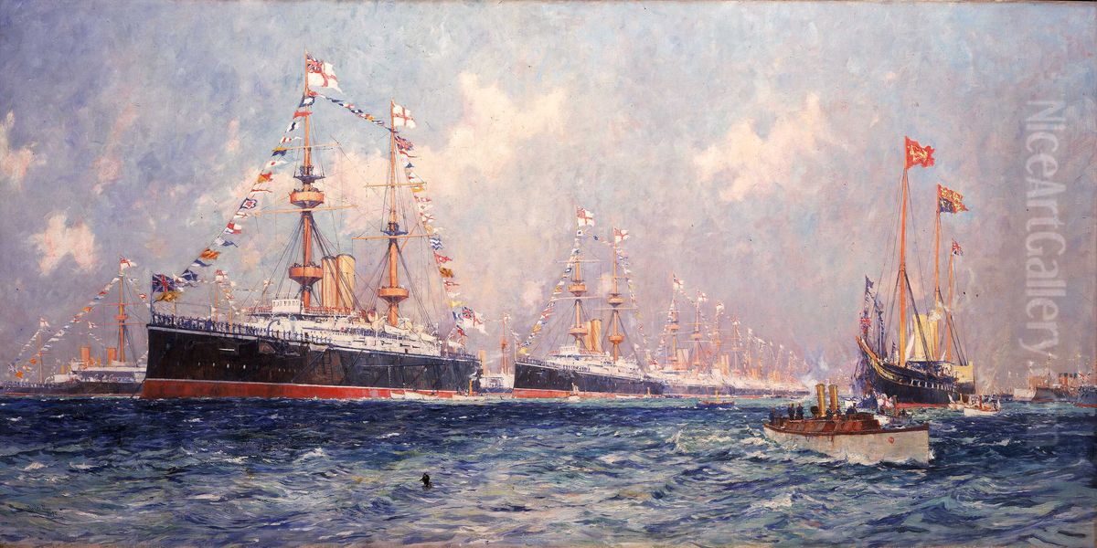 Queen Victoria's Diamond Jubilee Review at Spithead, 26 June 1897 Oil Painting by Charles Dixon
