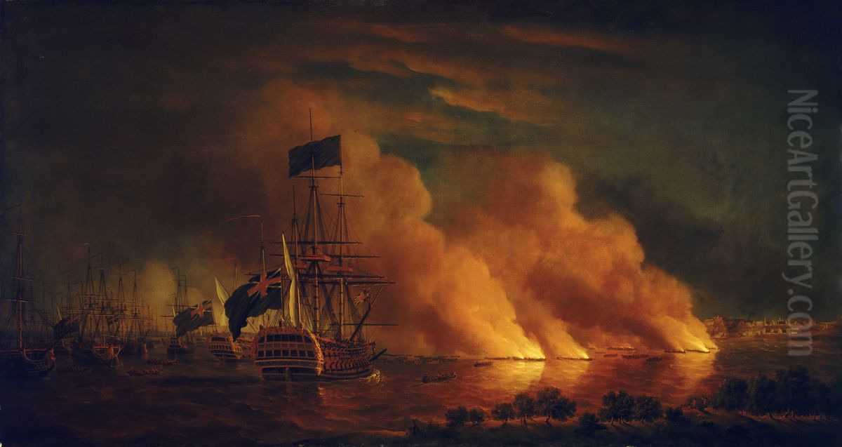 French Firerafts Attacking the British Fleet off Quebec, 28 June 1759 Oil Painting by Samuel Scott