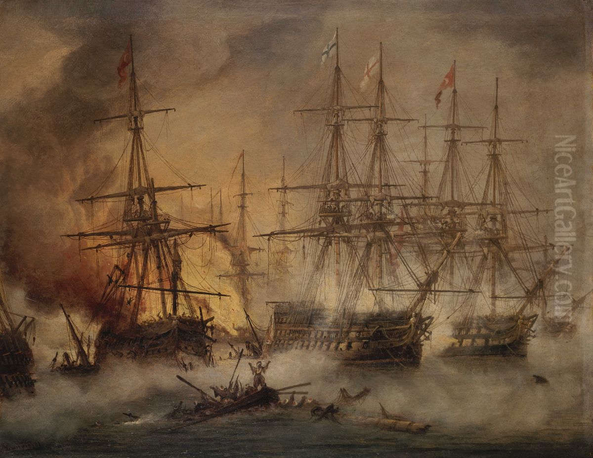 The Battle of Navarino, 20 October 1827 Oil Painting by Thomas Luny