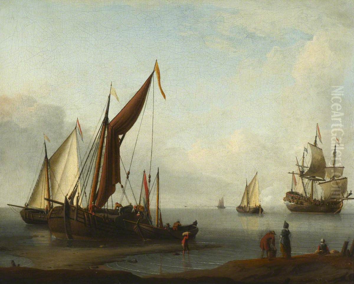 Dutch craft ashore Oil Painting by Willem van de Velde the Younger