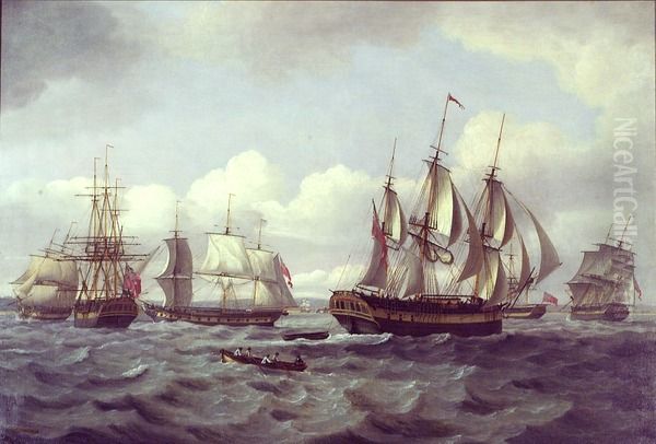 The Ship 'Castor' and Other Vessels in a Choppy Sea Oil Painting by Thomas Luny