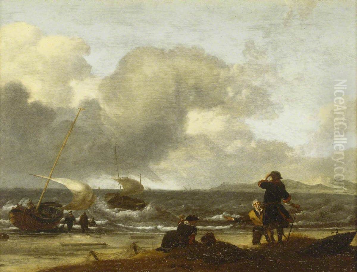 A Windy Day on the Dutch Coast Oil Painting by Ludolf Bakhuizen